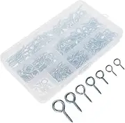 ULTECHNOVO 210pcs Sheep Eye Screw Findings Kit Small Screw Eyes Ceiling Hooks Heavy Duty Hooks Screw Large Swivel Ring Clamp Hook and Eye Latch Eyelet Bolt Safety Eyes Plant Plate Iron Silver