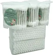 CGR 400pcs Baby Safety Cotton Swabs with Large Tips for Newborn, Babies, Kids, Children, 100% Organic Cotton, White Paper Sticks, 5 Pack of 80 Swabs Total(2 Boxes and 3 Bags)