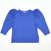 NWT Chicos 2/L 3/4 Puff Sleeve Rayon Spandex Summer Top Blouse Blue