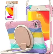 [BATYUE] iPad mini 5 Case - iPad mini 4 Case; Heavy Shockproof Drop Case with Pencil Holder/ 360° Swivel Stand/Shoulder Strap; Cover for iPad mini 5th/4th Generation 7.9 Inch; for Kids (Colourful Pink)