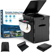 XL Foldable Camping Toilet with Detachable Phone Shelf and Toilet Paper Holder