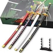 [Forgemith] 4 Piece Set Roronoa Zoro Small Keychain Swords with Display Stand 9.25in Zoro Mini Sword Set,Use for Letter Opener,Keychain and Decoration