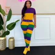 Women's Mardi Gras Color Block Two Piece Pants Set