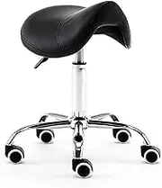 Rolling Saddle Stool Chair w/Wheels Hydraulic Leather Saddle Stool Rolling Chair Comfortable 19"-23" High for Clinic Dentist Spa Massage Salons Studio