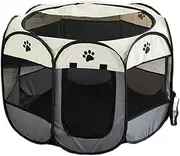 MTSDM Portable Pet Playpen, Foldable Dog/Cat Playpen Crates Kennel, Exercise Pen Tents House Playground Octagonal Cage Indoor Outdoor Use Waterproof Oxford Fabric Breathable Visible for Small Animals