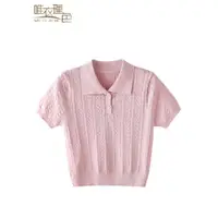 在飛比找ETMall東森購物網優惠-chic粉色T恤鏤空短袖上衣polo衫