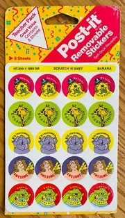 Vintage 1989 Post-It Scratch 'N Sniff Banana Teacher Pack 8 Sheets 200 Stickers