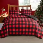 Grid Duvet Cover Full Size - Red and Black Buffalo Check Plaid Pattern Printed R