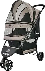ROODO Escort 3 Wheel Dog Cat Pet Stroller for Small/Medium Dogs Cats Best Lightweight Foldable Portable Compact Jogger All Terrain Travel Pet Gear System Puppy Doggie Bunny Kitty Stroller(Grey)
