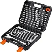 HORUSDY 32-Piece Combination Spanner Set, Open Ring End Wrench, SAE (1/4"-1") and Metric (7mm-22mm), 12 Point Spanners, Chrome Vanadium Steel Construction with Case