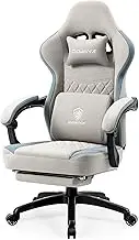 Dowinx Gaming Chair Breathable Fabric Computer Chair with Pocket Spring Cushion, Comfortable Office Chair with Gel Pad and Storage Bag,Massage Game Chair with Footrest,Grey
