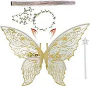 Fairy Wings for Adults and Girls，Fairy Costume Set with Floral Garland, Fairy Hair Tinsel, Wand & Elf Ears – Butterfly Wings