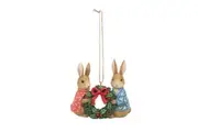 Beatrix Potter by Jim Shore Hanging Ornament 8cm Peter Rabbit With Flopsy Holiding Wreath, Whitehill 6010690