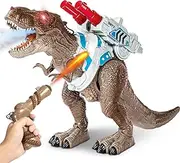 Remote Control React to Shooting Dinosaur Toys, Electronic Walking Spray Dinosaur Toy for Kids, Light Up Eyes, Roaring Sound, Realistic Dragon RC Dinosaur Gifts for 3+ Years Old Boys