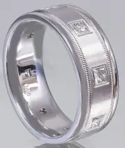 14k Whie Gold Princess Cut Diamond Mens Band Ring Eternity Filigree 0.40ct 7mm