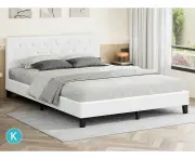 ALFORDSON Bed Frame King Size Wooden Base Platform Leather White MADELYN