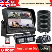9" Quad Split Monitor DVR 4xReverse Backup Front Rear Camera For Truck RV 12-36V