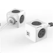 ALLOCACOC PowerCube 4 Outlet Extended USB Surge Protector 2x USB 2.1A 10W - Grey Stackable / Mountable / Modern [5420GY/AUEUPC]