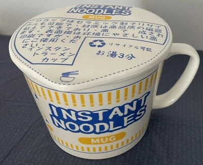 Large Ceramic Creative Ramen Noodle Cup Mug Bowl With Lid Instant Print Soup ✅