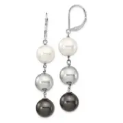 925 Sterling Silver 10mm White Grey Black Shell Pearl Dangle Earrings