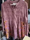Coldwater Creek Women Sz L Long Sleeve Rayon Peasant Blouse -Mauve/burgundy