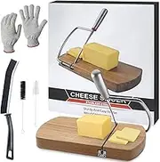 Multipurpose Cheese Slicer Cutter, Acacia Wood Cheese Slicers Board with Blade for Block Cheese, Effortless Slicing, Guillotine Sausage Ham Biltong Jerky Slicer
