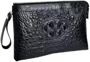 [CBLdF] Authentic Exotic Crocodile Skin Businessmen Envelop Clutch Bag Phone Holders Genuine Alligator Leather Male Wristlets Card Purse, Black, 28cm x 18cm x 4cm