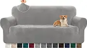 Granbest Premium Thicken Plush Velvet Sofa Cover 3 Seater High Stretch Couch Cover Super Soft Sofa Slipcover Luxury Furniture Protector for Pets and Kids (3 Seater, Light Grey)