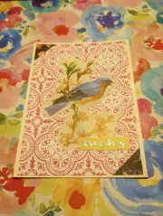 Cottage Core - Greeting Card Whimsical Whimsy Any Occasion Lucky Bird Blue Pink