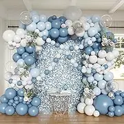 Dusty Blue and White Balloons Garland Arch Kit, 162pcs Dusty Light Blue White and Clear Balloons for Wedding Bridal Shower Baby Shower Gender Reveal Birthday Party Decorations