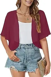 [florynova] Womens Cardigans Sheer Shrug Tops Summer Open Front Chiffon Short Sleeve Bolero Dressy Blouse