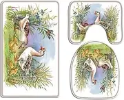 A.Monamour Cute Ducks Ducklings On Green Summer Grass Watercolor Painting Picture Art Print Soft Flannel Washable Bath Mat Rug Set Toilet Seat Covers Toilet Lid Covers Cushions Toilet Accessories