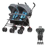 Dream on Me Volgo Twin Umbrella Stroller in Blue, Lightweight Double Stroller fo