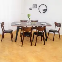 在飛比找momo購物網優惠-【BODEN】諾曼工業風實木餐桌椅組(一桌六椅)