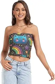 [RPLIFE] LGBT Pride Month Cute Cats Stars Coastal Summer Tops, Strapless Top, Sheer Tube Tops, Trendy Crop Tops (S)