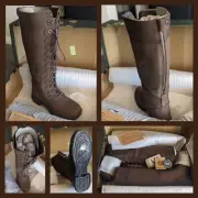 NEW Dublin Waterproof Leather Zip Up Paddock Lace Up Tall Boots AU 8.5 Brown