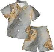 [Caihoyu] Little & Big Boy's Short Sleeve Button Down Tops + Shorts Set Toddler Boy Outfit Summer Clothing