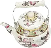 PRETYZOOM Smooth Enamel Tea Kettle Classic Flower Printed Design for Stovetop Use Safe and Water Kettle for Brewing Tea and Heating Water
