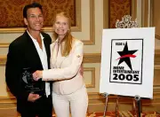 Actor Patrick Swayze and his wife actress Lisa Niemi pose backstag - Old Photo