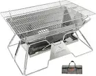 Portable Camping Fire Pit Stainless Steel Foldable Collapsible BBQ Grill Wood B