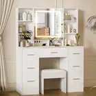 Dressing Table with LED Light Makeup Mirror Vanity Dresser Desk w/Drawers Stool