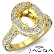 Diamond Engagement Filigree Ring Oval Semi Mount Halo Pave 14k Yellow Gold 1.6Ct