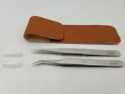 Eyelash Extension Tweezers Set in Case Straight Curved Stainless Steel Two Units