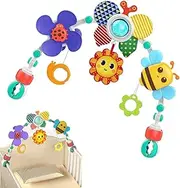 Stroller Arch, Honeybee Crib Mobile Musical Toys, Foldable Arch Crib Toys, Car Seat Toys with Teether, Rattle, Crinkle