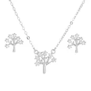 Sterling Silver CZ Tree of Life Stud Earrings Pendant Necklace Set