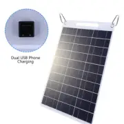 30W 5V Solar Panel Dual USB W/ 2 Hooks For Portable Battery Charger Camping RV