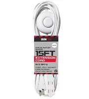 15 Ft Extension Cord with Foot Switch and 3 Electrical Power Outlet - White