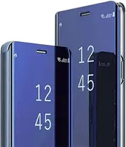 S23 Ultra Leather Case Compatible with Samsung Galaxy S23 Ultra 5G Phone Case Clear View Mirror Flip Cover, Galaxy S23 Ultra Case with Kickstand Shockproof Protective Cover for Samsung S23 Ultra