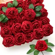 25/10PCS Artificial Flowers Red Rose Real Looking Fake Roses W/Stem for DIY Wedd