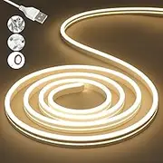 SUCIKORIO USB Neon LED Strip Light 5m / 16.4ft, Waterproof IP65 LED Strip Light 12V Nature 4000K Cuttable High Density Flexible Neon Rope Light for Bedroom, Indoor & Outdoor